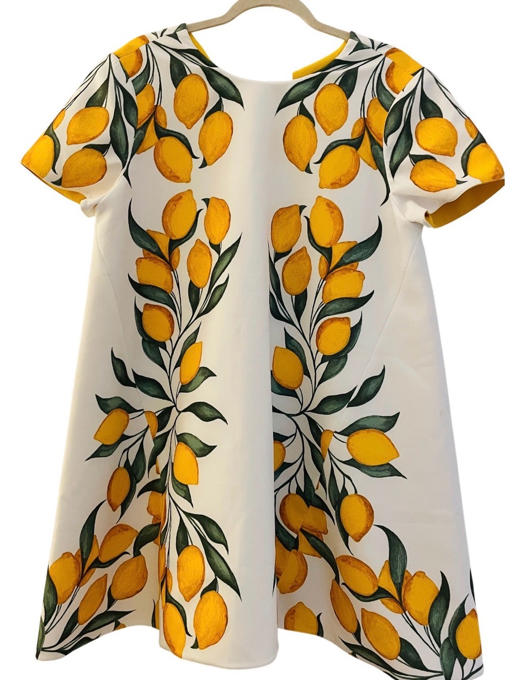 Mestiza Cecily White Shift Babydoll Dress  Lemon Print reversible large EUC